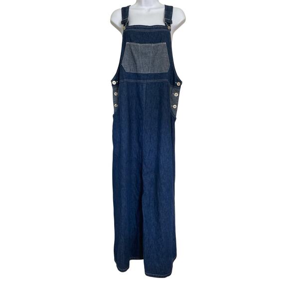 Vintage 90s Y2k Denim & Co Jean Denim Dark Wash Two Tone Overall Dress Size L - Picture 2 of 8